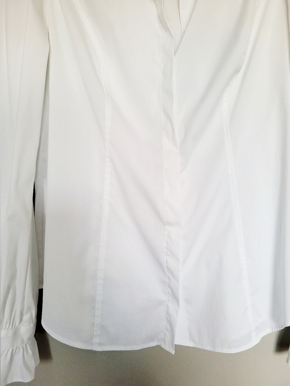 White House Black Market White Ruffle-Cuff Button Down Cotton Blnd Shirt 6/Small - Picture 6 of 16